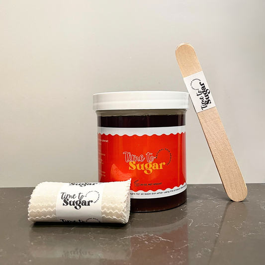 Time To Sugar 20oz jar of sugaring paste for natural hair removal and cotton strips and spatulas